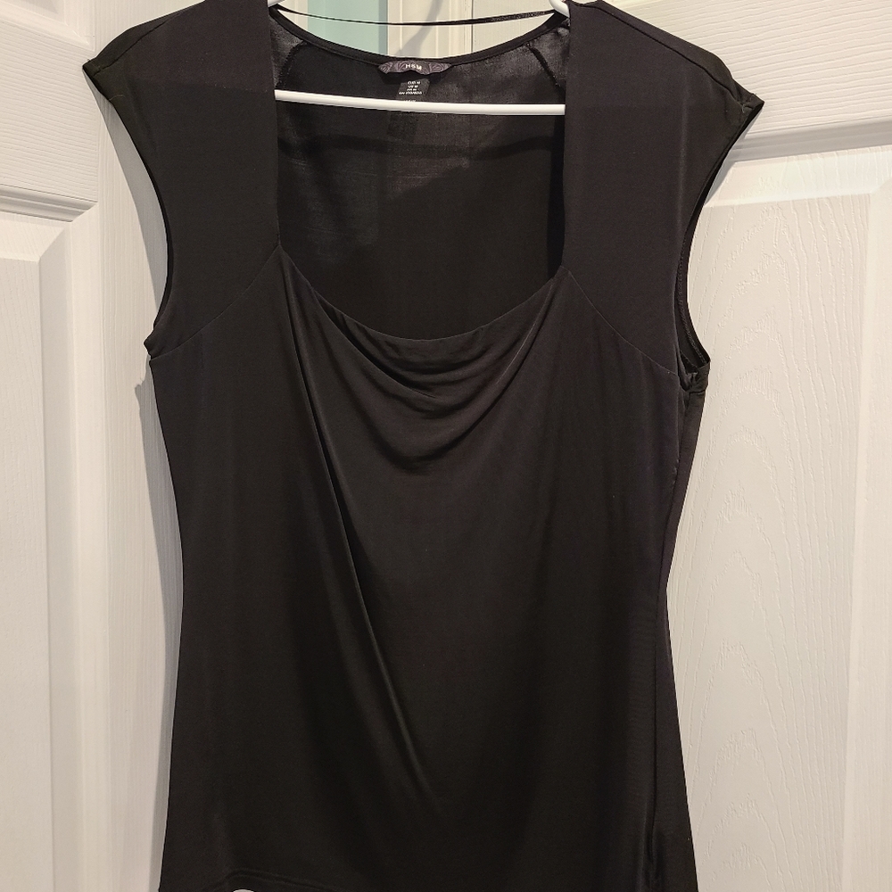 Black square neck top